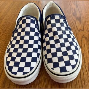 Beacon Blue Checkerboard Slip-On Vans | Men’s 6.5 / Women’s 8